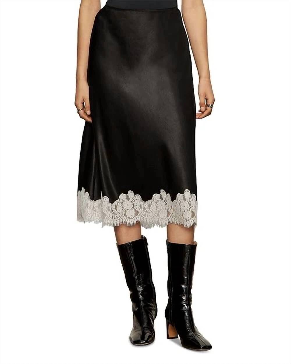 NEW SANCTUARY one of a kind satin midi skirt in black